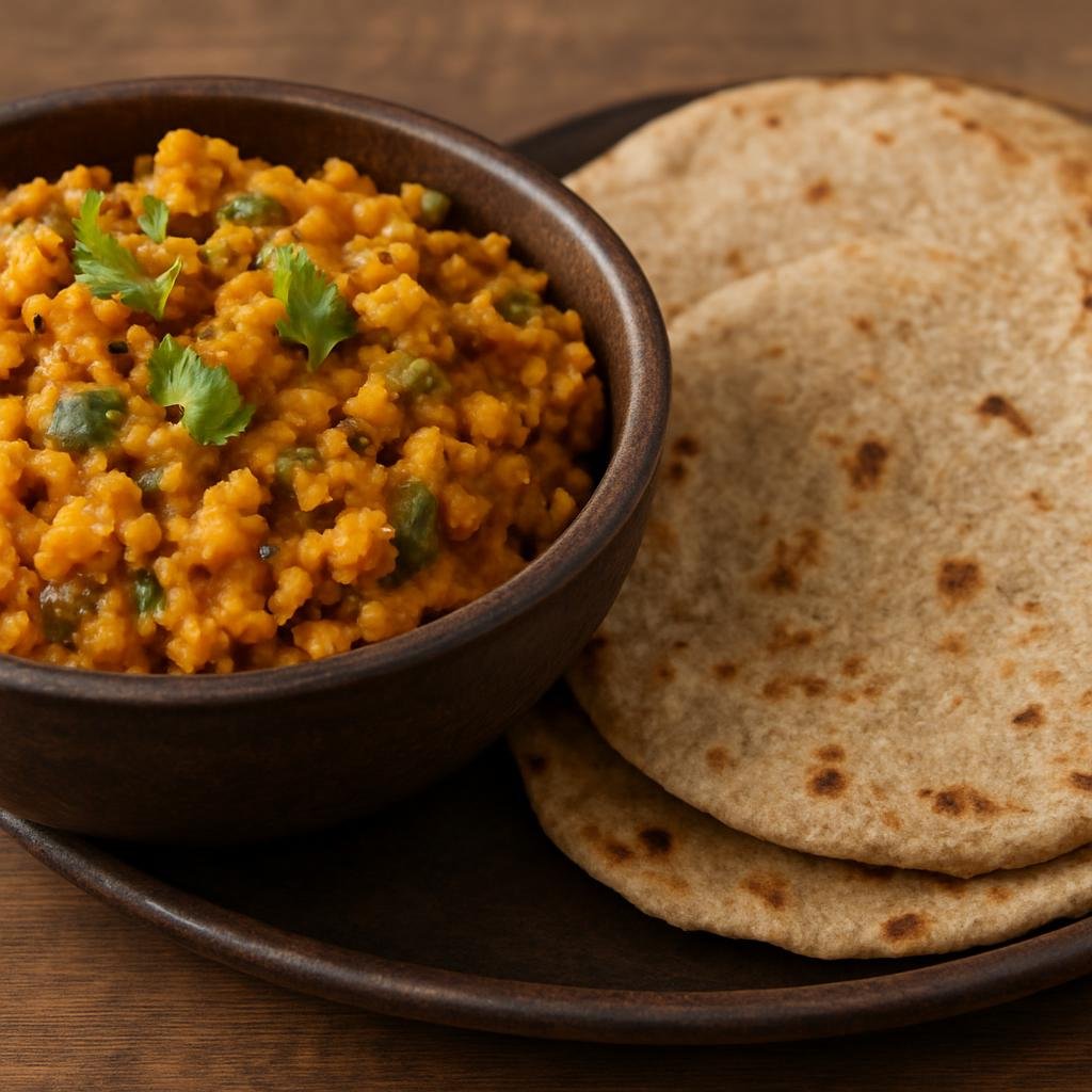 Entree: India – Maharashtra – Zunka Bhakri (Spiced Maharashtrian chickpea-flour stew served with sorghum flatbreads) recipe