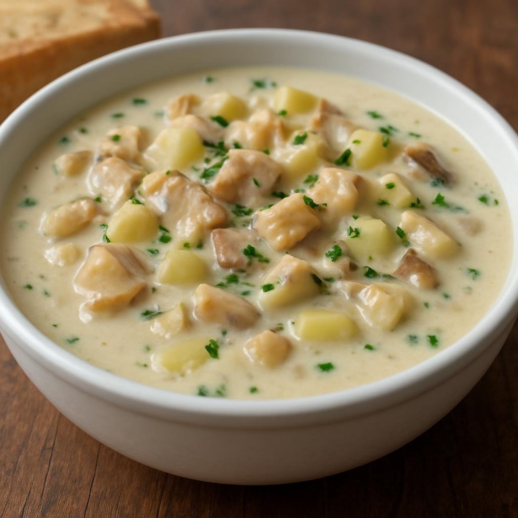 Entree: United States – Pacific Northwest – Geoduck Chowder (Creamy Pacific Northwest clam chowder made with geoduck and potatoes) recipe