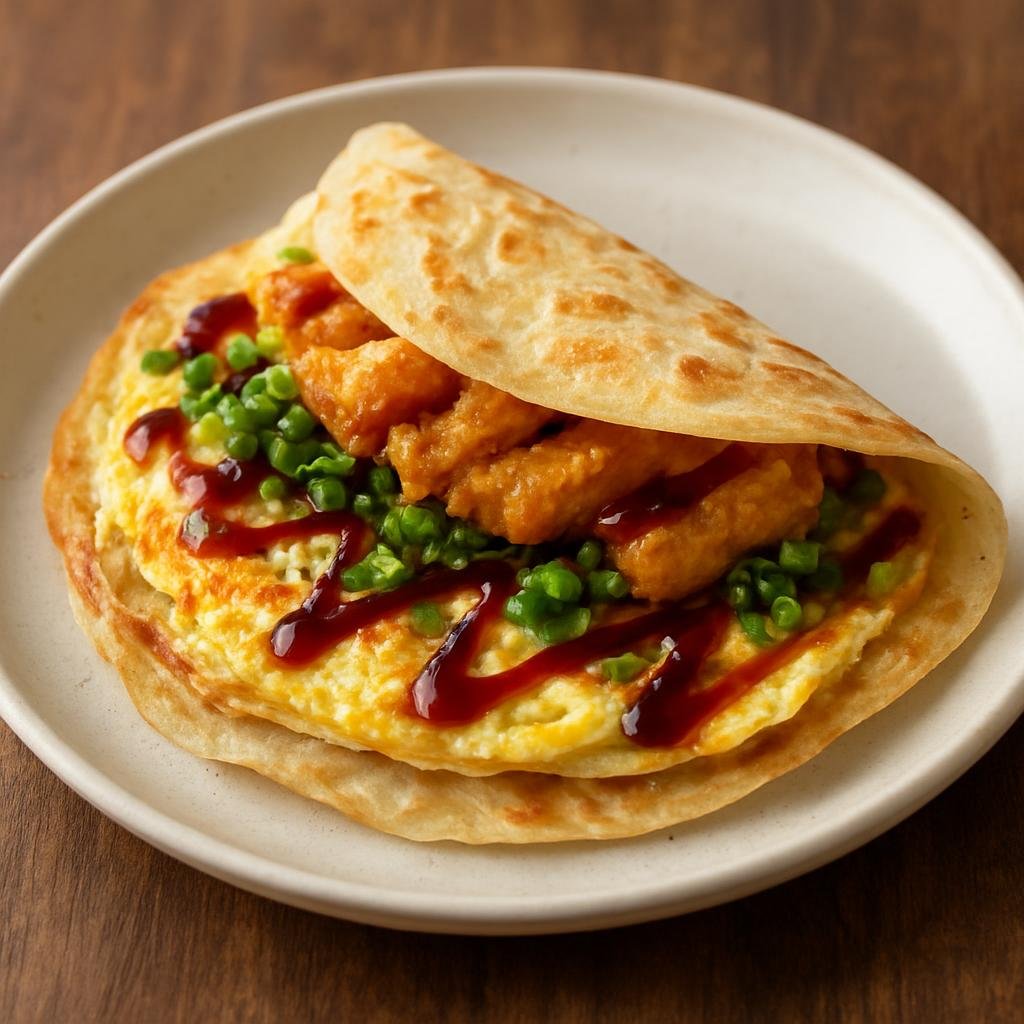 Entree: China – Tianjin – 天津煎饼 ➤ Tiānjīn jiānbǐng (Thin savory crepe with egg, scallions, crunchy fried dough, and savory-sweet sauces) recipe