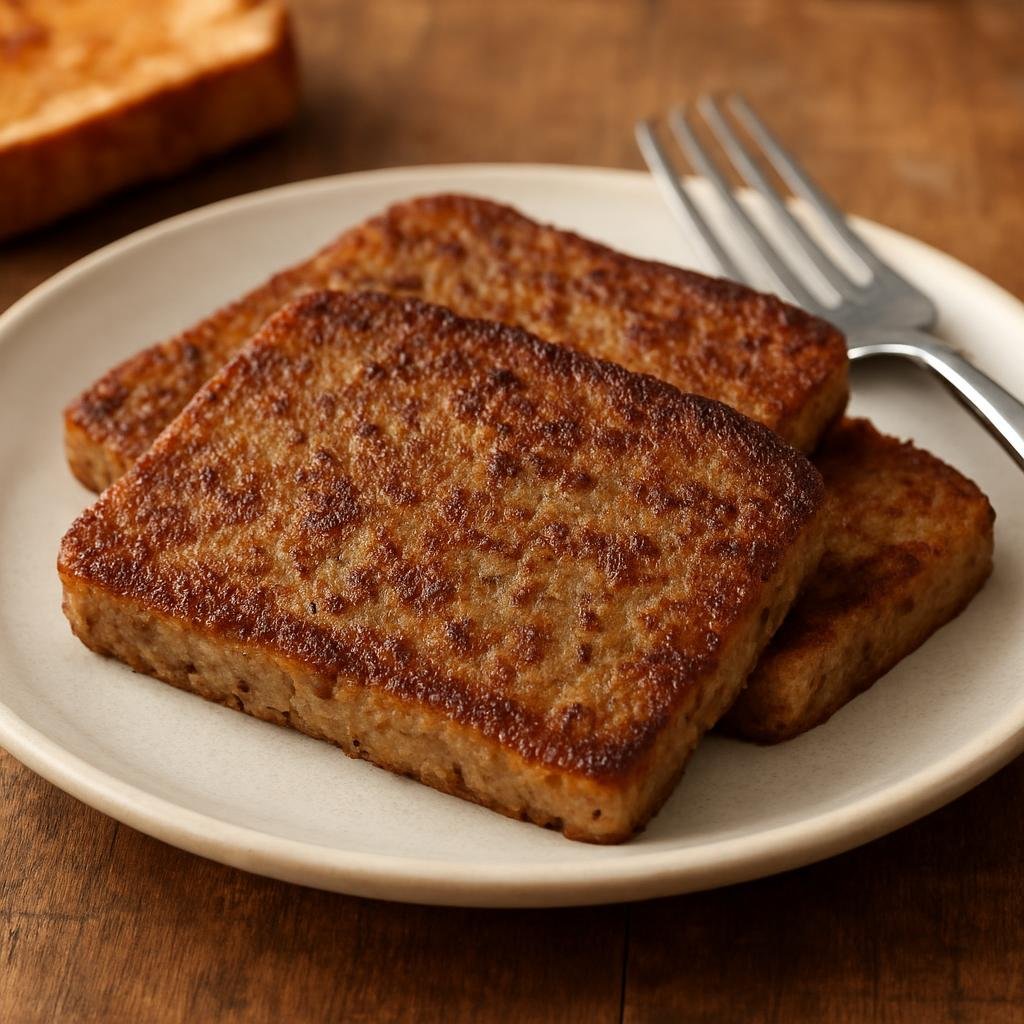 Entree: United States – Pennsylvania Dutch Country – Scrapple (Pan-fried slices of seasoned pork and cornmeal loaf) recipe