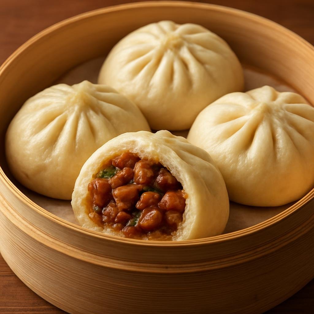 Entree: China – Tianjin – 天津包子 ➤ Tiānjīn bāozi (Soft steamed wheat buns filled with savory pork and aromatics) recipe