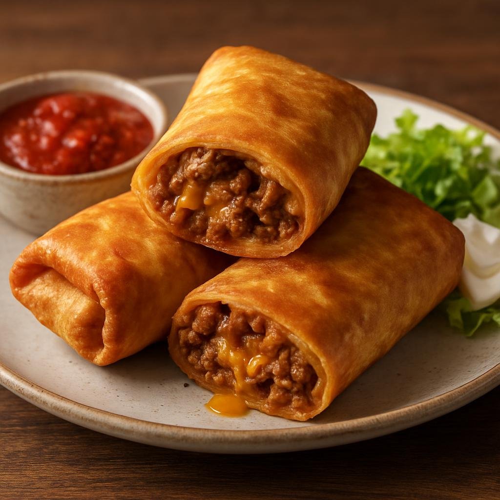 Entree: United States – Southwest – Chimichangas (Deep-fried flour tortillas filled with seasoned meat and cheese) recipe