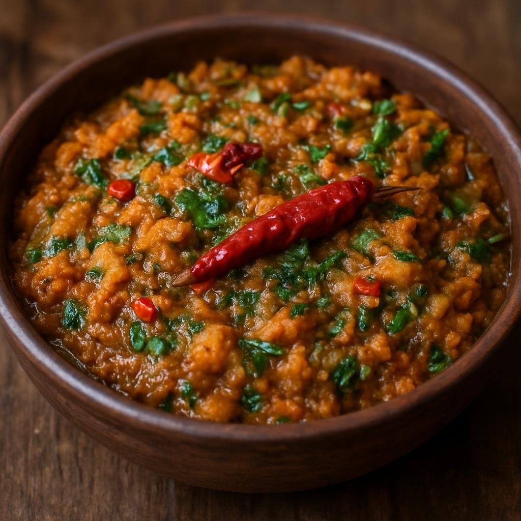 Entree: India – Northeast Hills – Eromba (A chunky mashed vegetable and chili stew flavored with fermented fish and fresh herbs) recipe