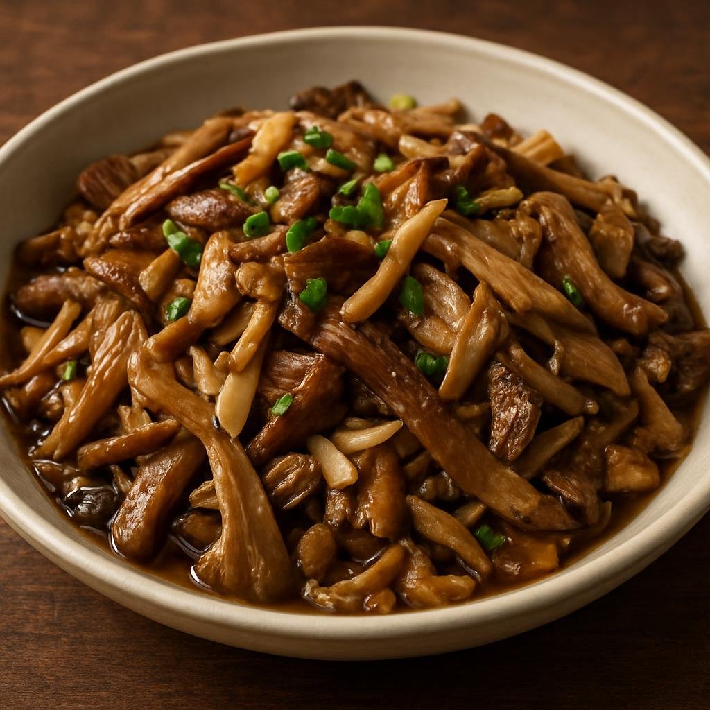 Entree: China – Yunnan – 炒鸡枞菌 ➤ Chǎo jīzǒng jūn (Quick high-heat stir-fry of wild Yunnan jizong mushrooms with garlic, ginger, and a light savory sauce) recipe