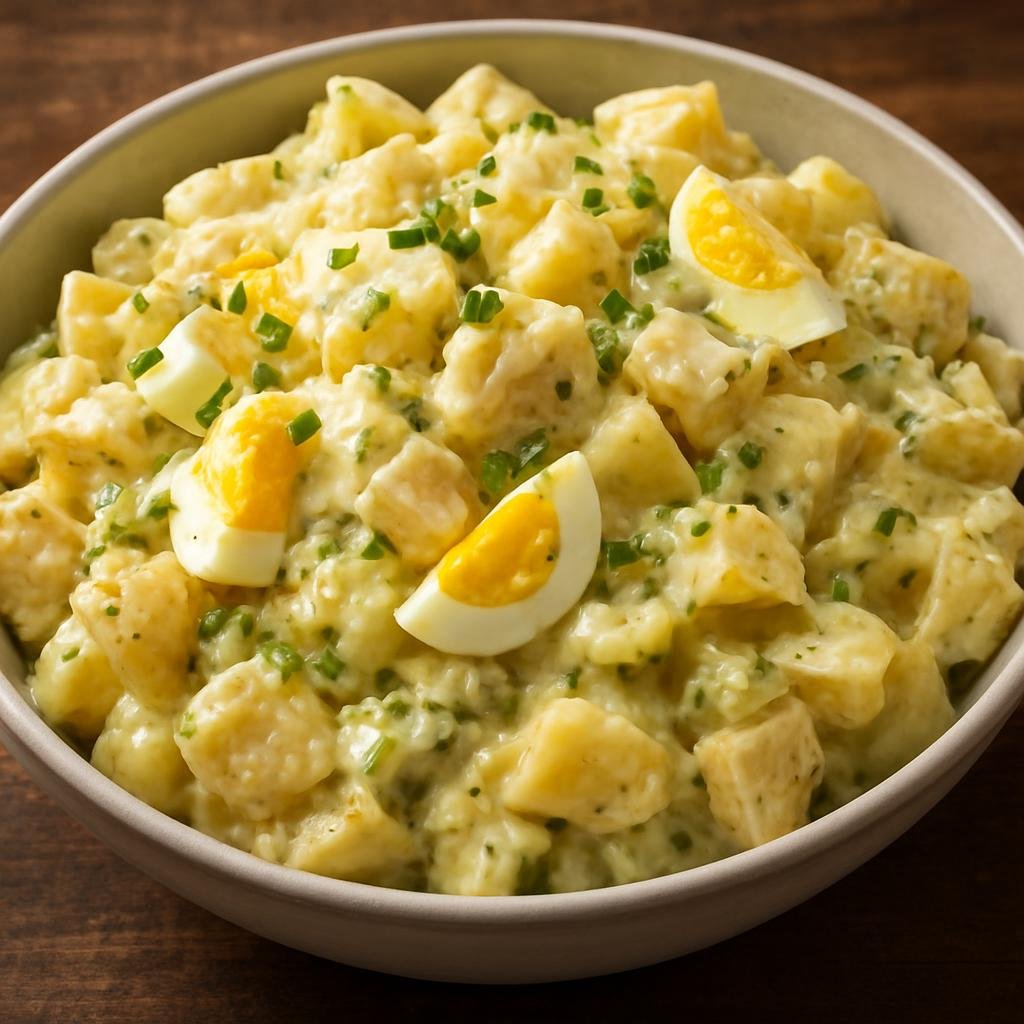 Entree: United States – Southern United States – Potato Salad (Creamy American potato and hard-cooked egg dish dressed with mayonnaise, mustard, and sweet relish) recipe