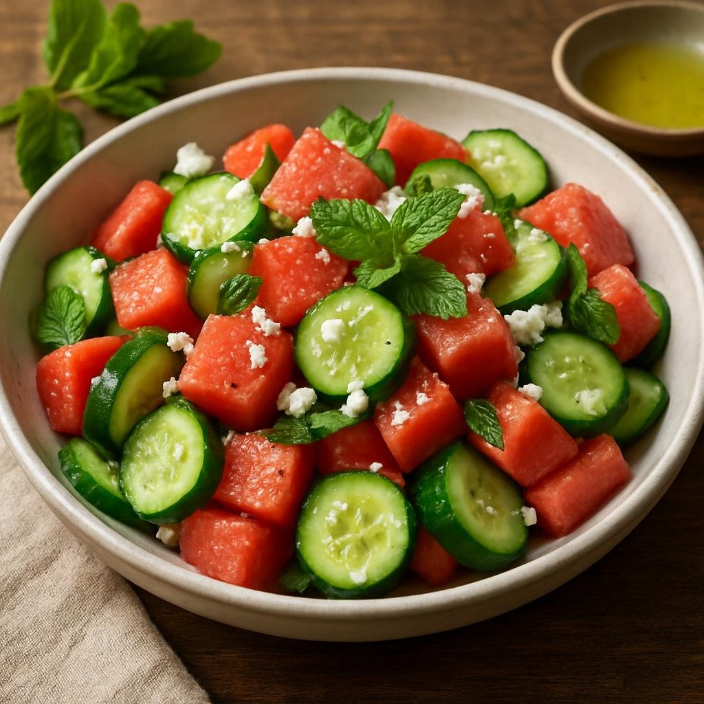 Salad: United States – Southern United States (North Carolina) – Watermelon and Cucumber Salad recipe