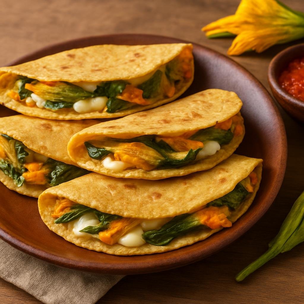 Appetizer: Mexico – Michoacan – Quesadillas de Flor de Calabaza (Squash Blossom Quesadillas) recipe