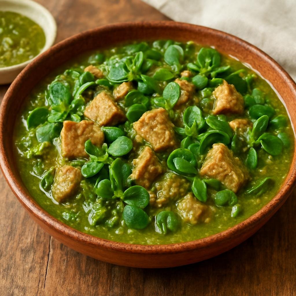 Entree: Mexico – Chiapas / Southern Mexico – Puerco con Verdolagas (Pork with Purslane) recipe
