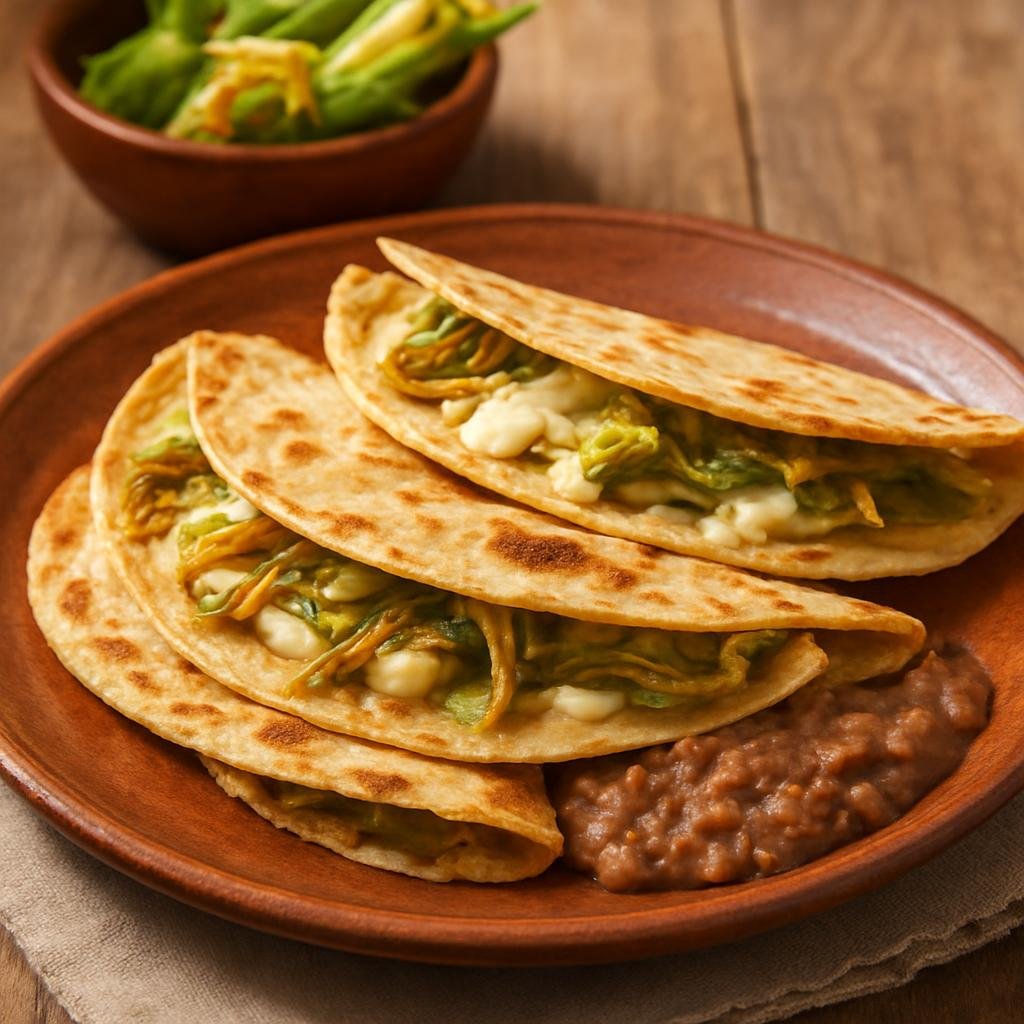 Entree: Mexico – Bajio Mexico, Queretaro – Quesadillas de Flor de Calabaza (Squash Blossom Quesadillas) recipe