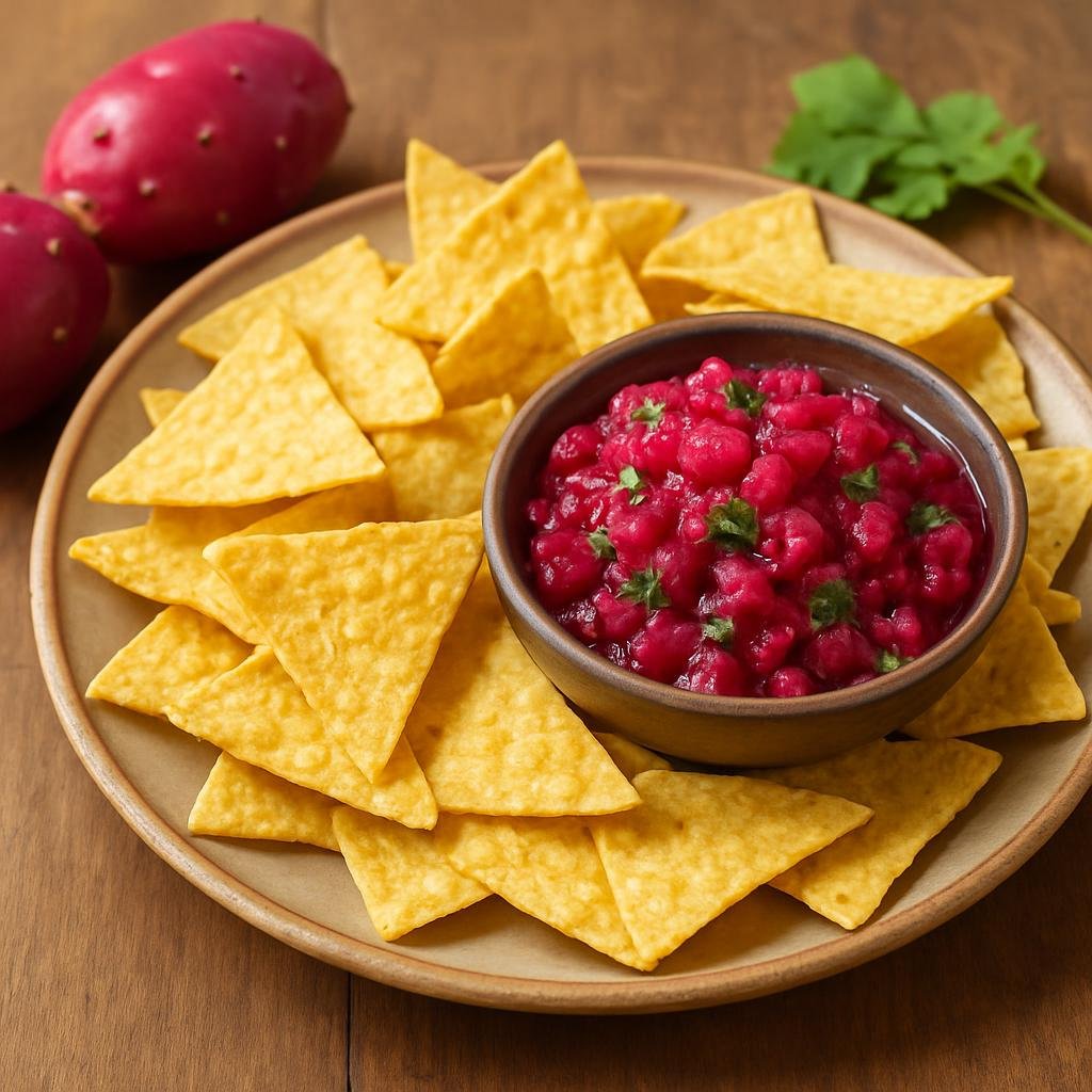 Appetizer: United States – Nevada — Southwestern United States – Nevada Desert Tortilla Chips with Prickly Pear Salsa recipe