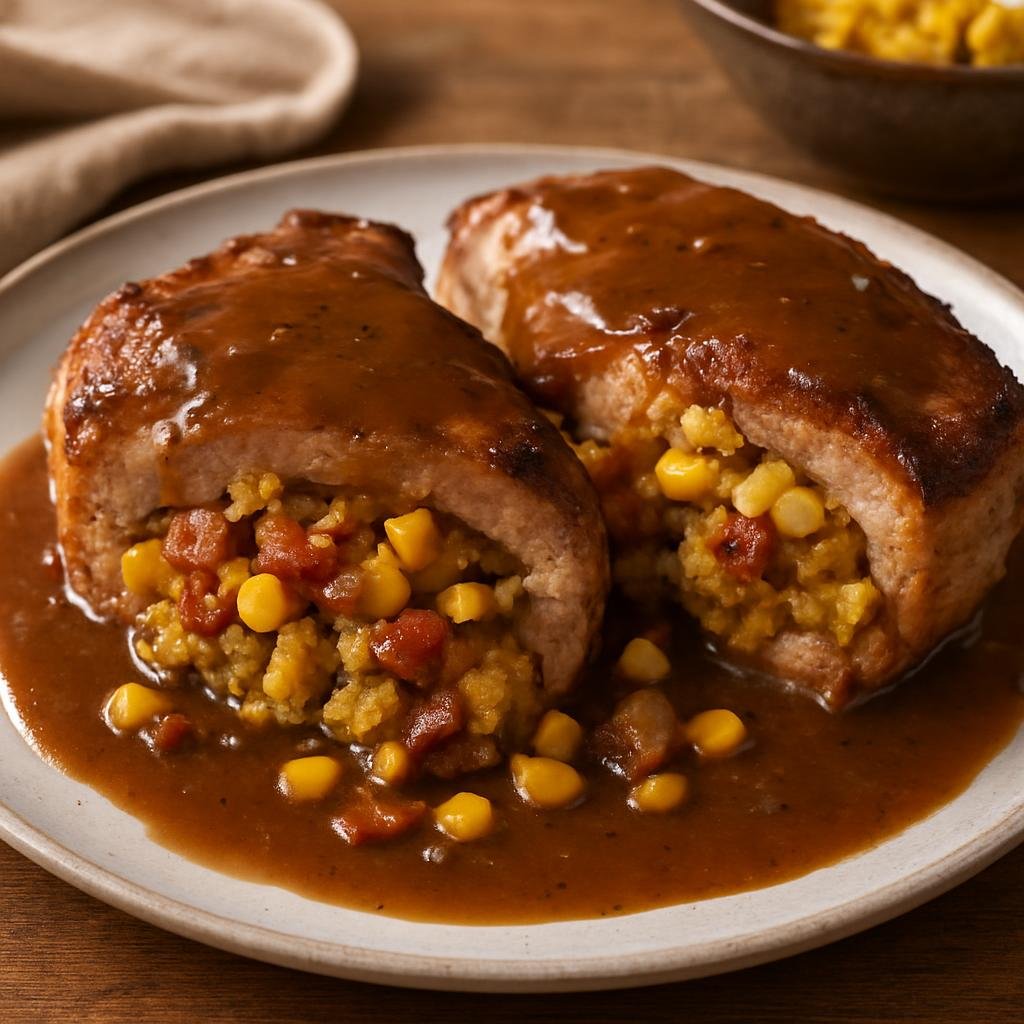 Entree: United States – Tennessee, Southern United States – Cornbread-stuffed Pork Chops recipe