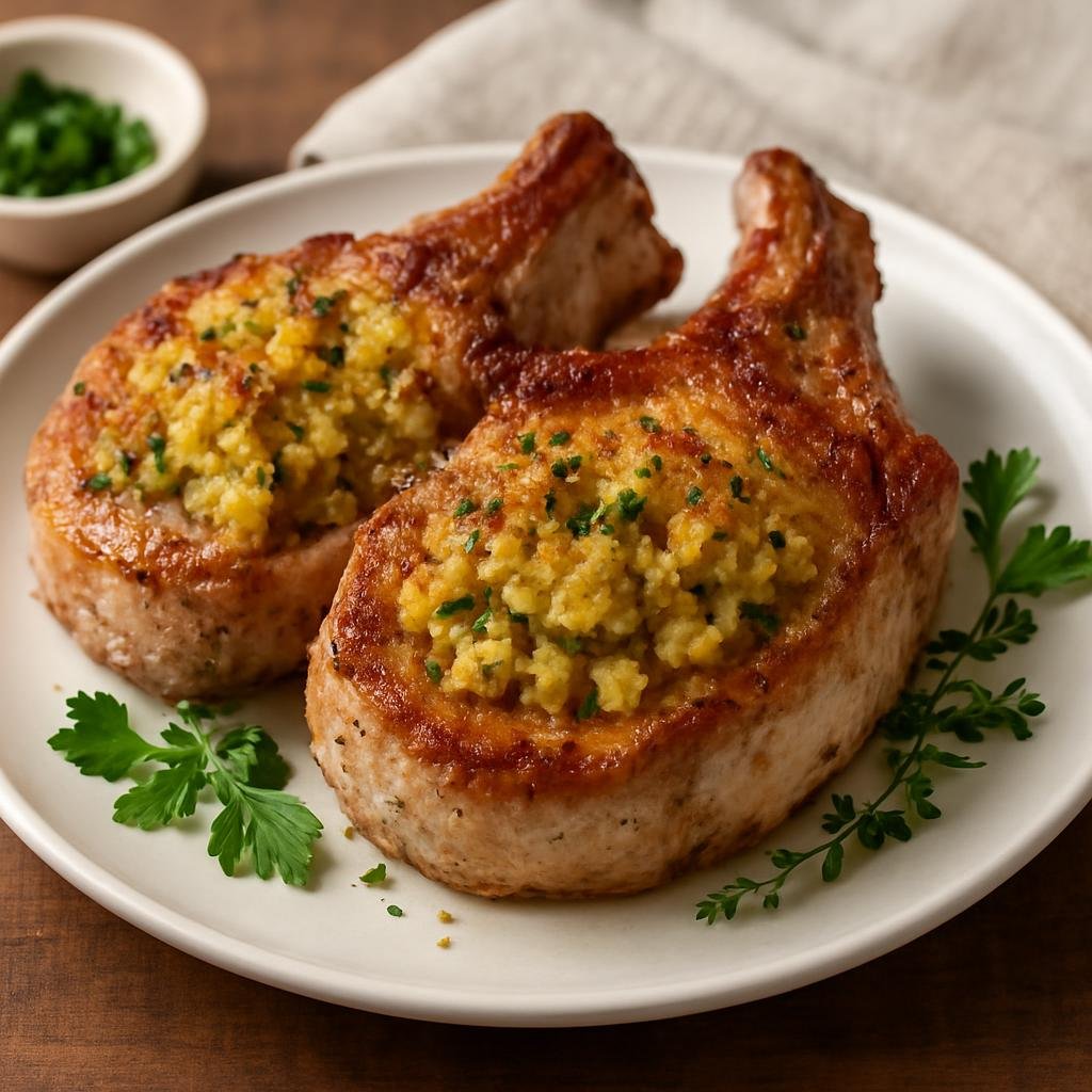 Entree: United States – Appalachian and Southern United States – Cornbread-Stuffed Pork Chops recipe