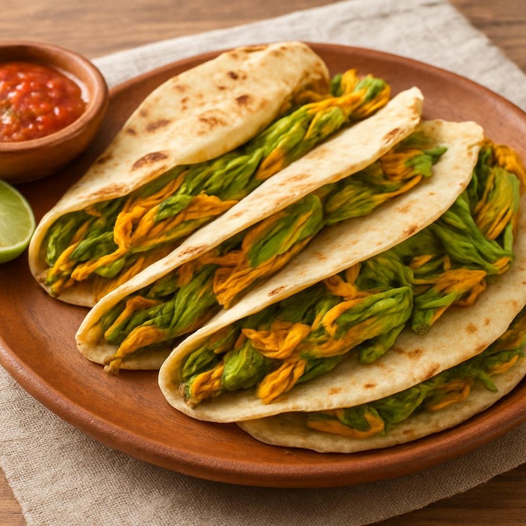 Appetizer: Mexico – Mexico City – Quesadillas de Flor de Calabaza (Squash Blossom Quesadillas) recipe