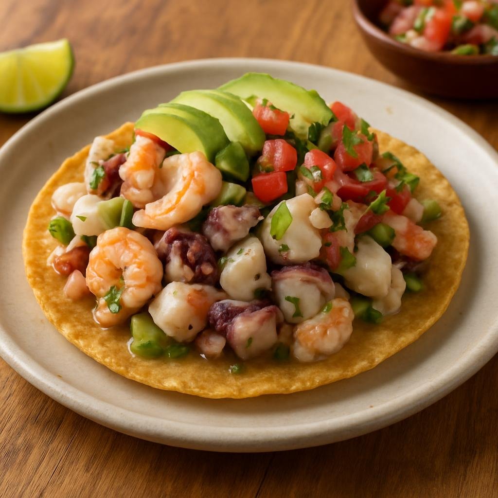 Appetizer: Mexico – Colima, Western Mexico – Tostadas de Mariscos recipe