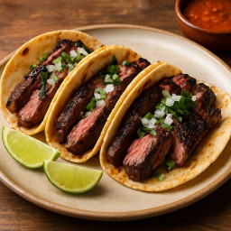 Entree: Mexico – Northern Mexico / Borderlands (Tex‑Mex) – Hanger Steak Tacos al Carbon (Grilled steak tacos) recipe