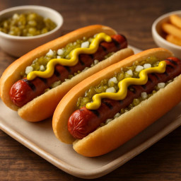 Entree: United States – All‑Beef Grilled Hot Dogs with Classic Toppings recipe