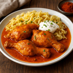 Entree: Hungary – Paprikás csirke (Chicken Paprikash) (Paprika chicken) recipe