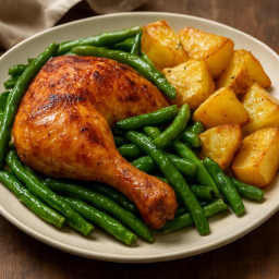 Entree: Spain – Pollo al horno con judías verdes y patatas ➤ Pollo al horno con judias verdes y patatas (Oven-baked chicken with green beans and potatoes) recipe
