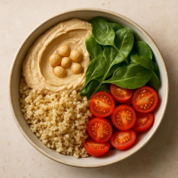Entree: Lebanon – Hummus and Quinoa Bowl with Spinach and Cherry Tomatoes recipe