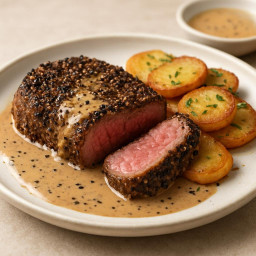 Entree: France – Steak au Poivre (Pepper-crusted steak) recipe