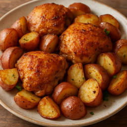 Entree: Italy – Pollo al forno con patate (oven-baked chicken with potatoes) recipe