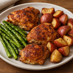 Entree: United States – Roasted Chicken Thighs with Asparagus and Red Potatoes recipe