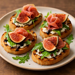 Appetizer: Italy – Bruschette con prosciutto, fichi e caprino (Grilled or toasted rustic bread topped with prosciutto, figs and goat cheese) recipe