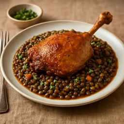Entree: France – Auvergne – Confit de canard aux lentilles (Duck confit with Puy lentils) recipe