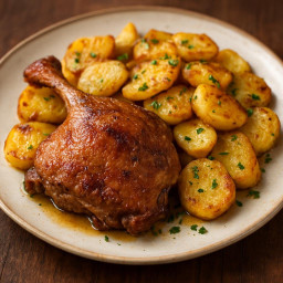 Entree: France – Périgord (Dordogne) – Confit de canard, pommes sarladaises (Duck confit with Sarlat-style potatoes) recipe