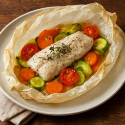 Entree: France – Poisson en Papillote (Fish baked in parchment with vegetables) recipe