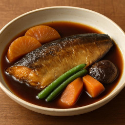 Entree: Japan – 魚の煮付け ➤ Sakana no Nitsuke (Simmered fish in soy-sweet broth with vegetables) recipe