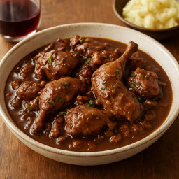 Entree: Germany – Hasenpfeffer (Traditional German marinated rabbit stew in a tangy wine-and-vinegar sauce) recipe