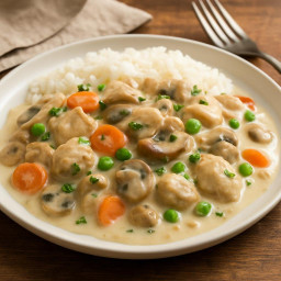 Entree: Germany – Kaninchenfrikassee (Rabbit Fricassee) (Creamy German-style rabbit fricassee with mushrooms and vegetables) recipe
