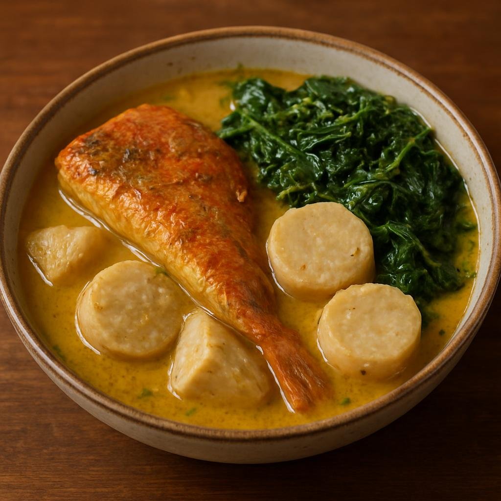 Entree: Kiribati – Southern Culinary Region – Te Bua Toro Ni Baukin (A southern Kiribati coconut-braised island fish with taro and greens) recipe