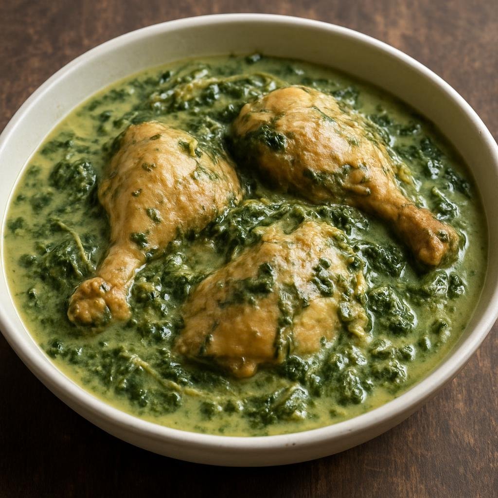 Entree: French Polynesia – Northern Culinary Region – Poulet Fafa (chicken simmered with taro leaves and coconut milk) recipe