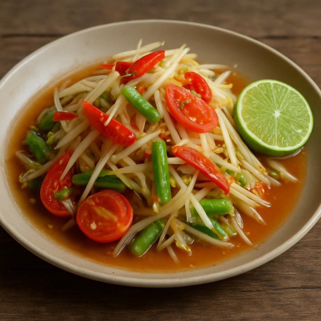 Entree: Thailand – Bangkok Street Food – ส้มตำ ➤ Som Tum Thai (Green papaya with chilies and lime) recipe
