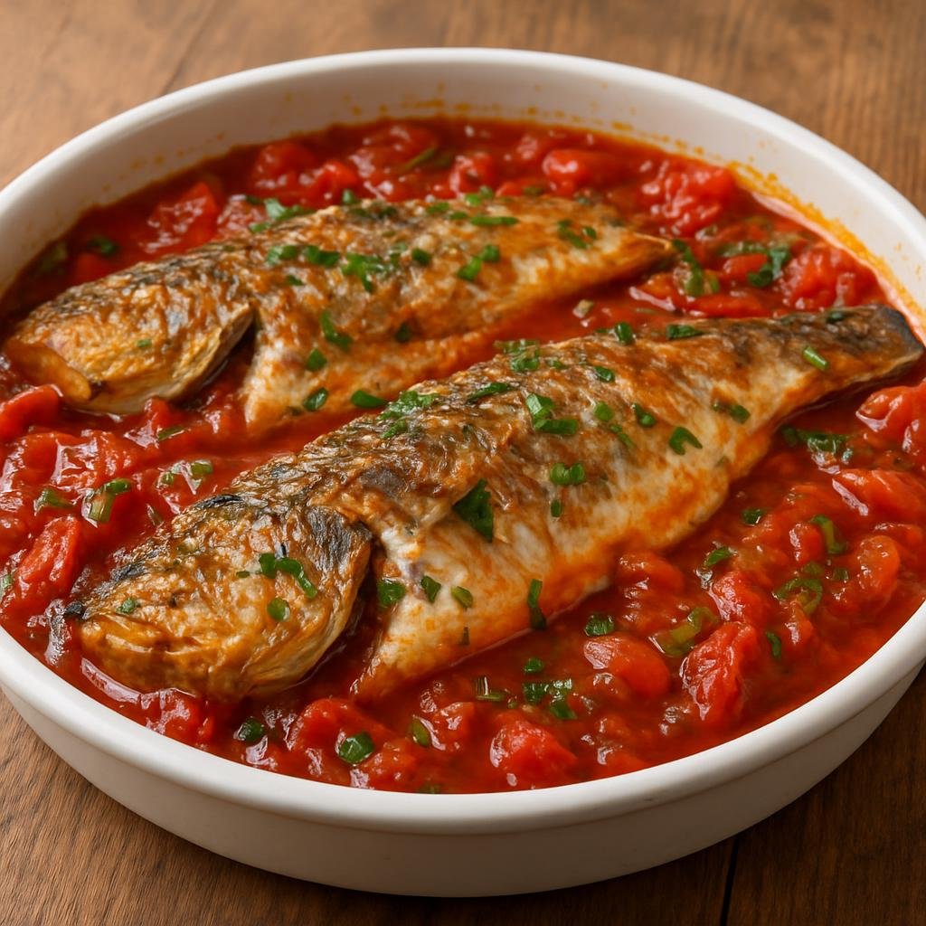 Entree: Gibraltar – Baked Fish with Tomato Sauce recipe