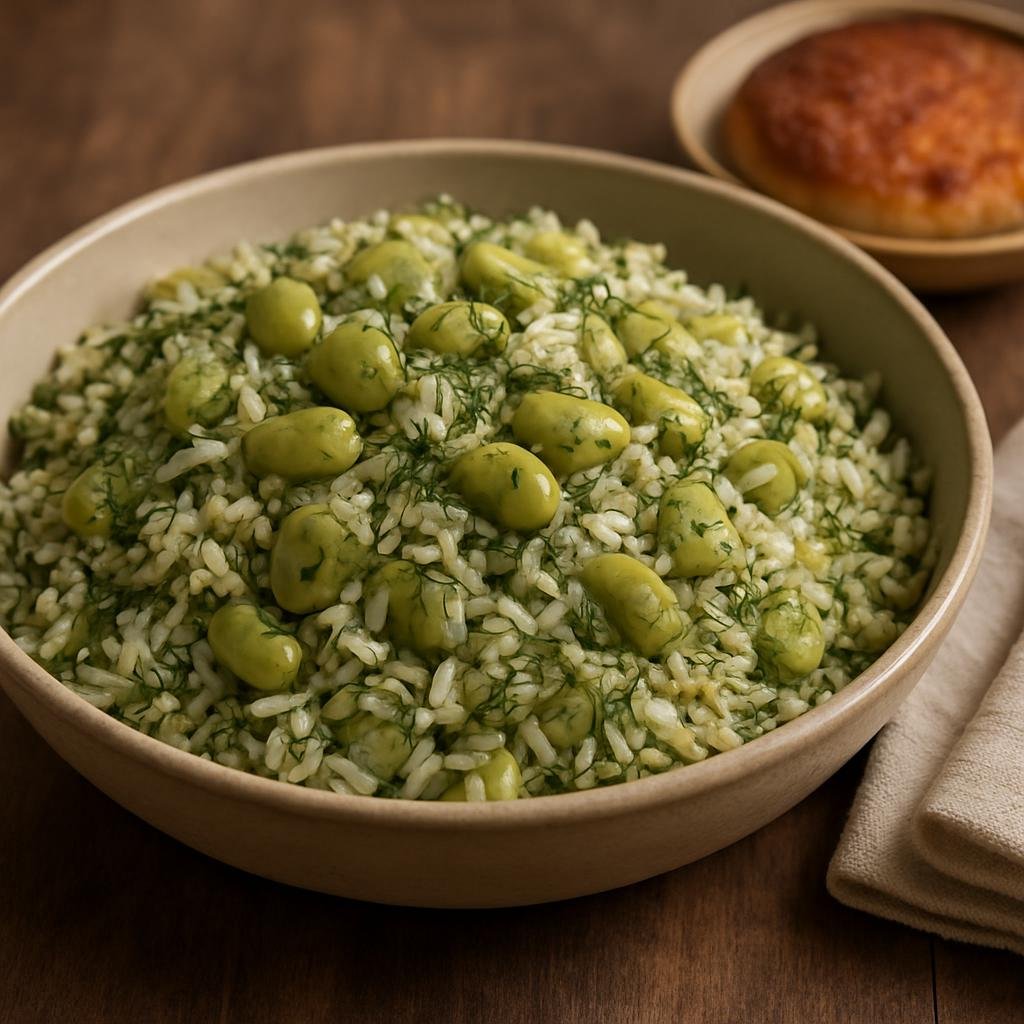 Entree: Iran – Azerbaijani Iran – باقالی پلو با شوید ➤ Bāqālī Polo bā Shīvīd (Fava bean and dill rice) recipe