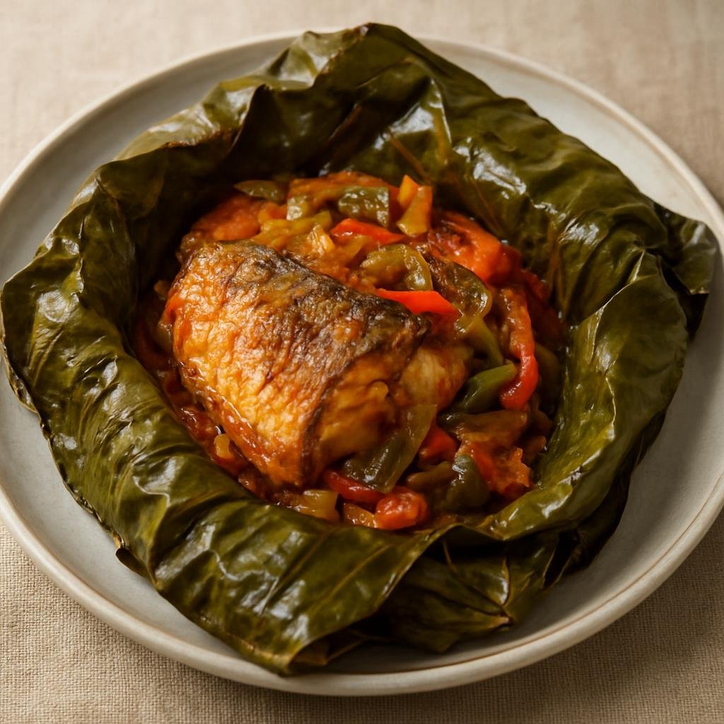 Entree: Democratic Republic of the Congo – Central Culinary Region – Liboke ya mbisi (Fish steamed in banana leaf) recipe