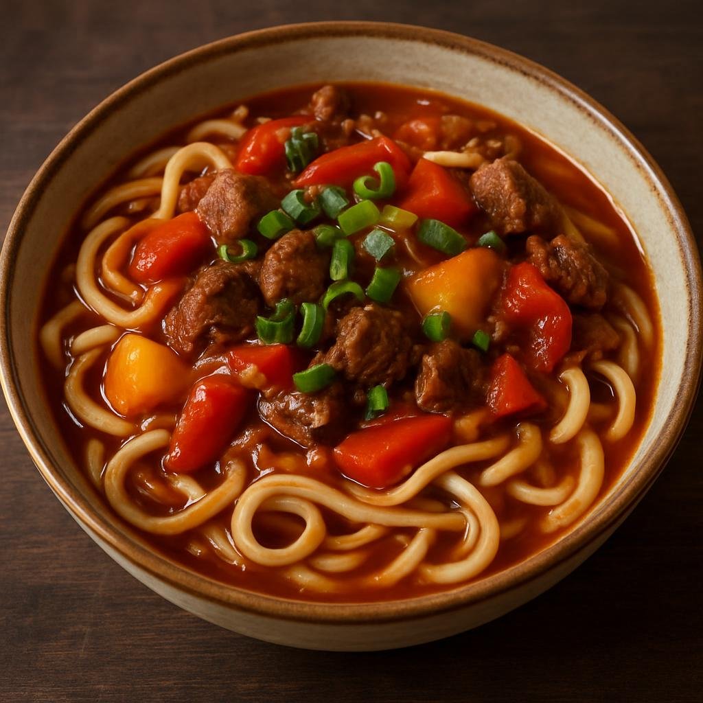 Entree: Kyrgyzstan – National Cuisine – Лагман Lagman — Hand-pulled noodle stew (Hand-pulled noodle stew) recipe