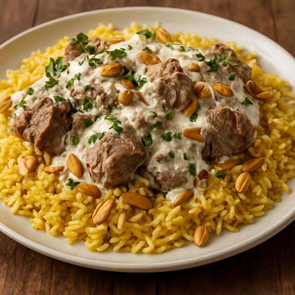 Entree: Palestine – National Cuisine – المنسف ➤ al-mansaf (lamb in jameed fermented yogurt sauce) recipe