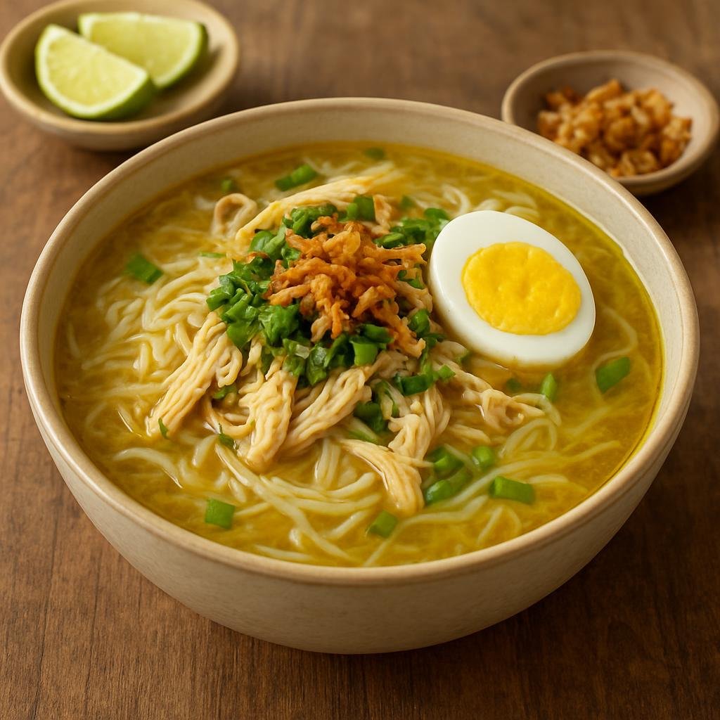 Entree: Suriname – National Cuisine – Saoto (Chicken soup with rice or vermicelli and garnishes) recipe