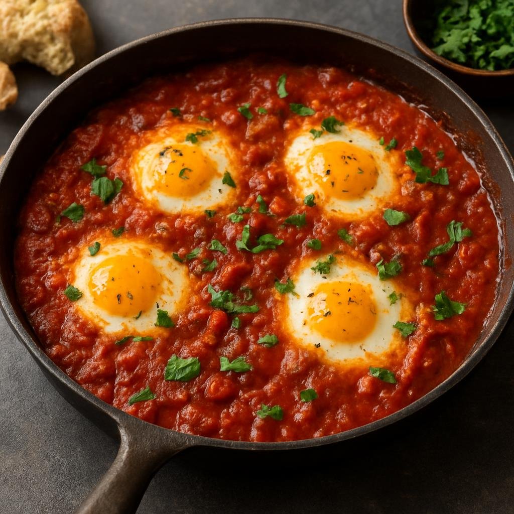 Entree: Libya – شكشوكة ➤ Shakshuka (Poached eggs in spiced tomato sauce) recipe