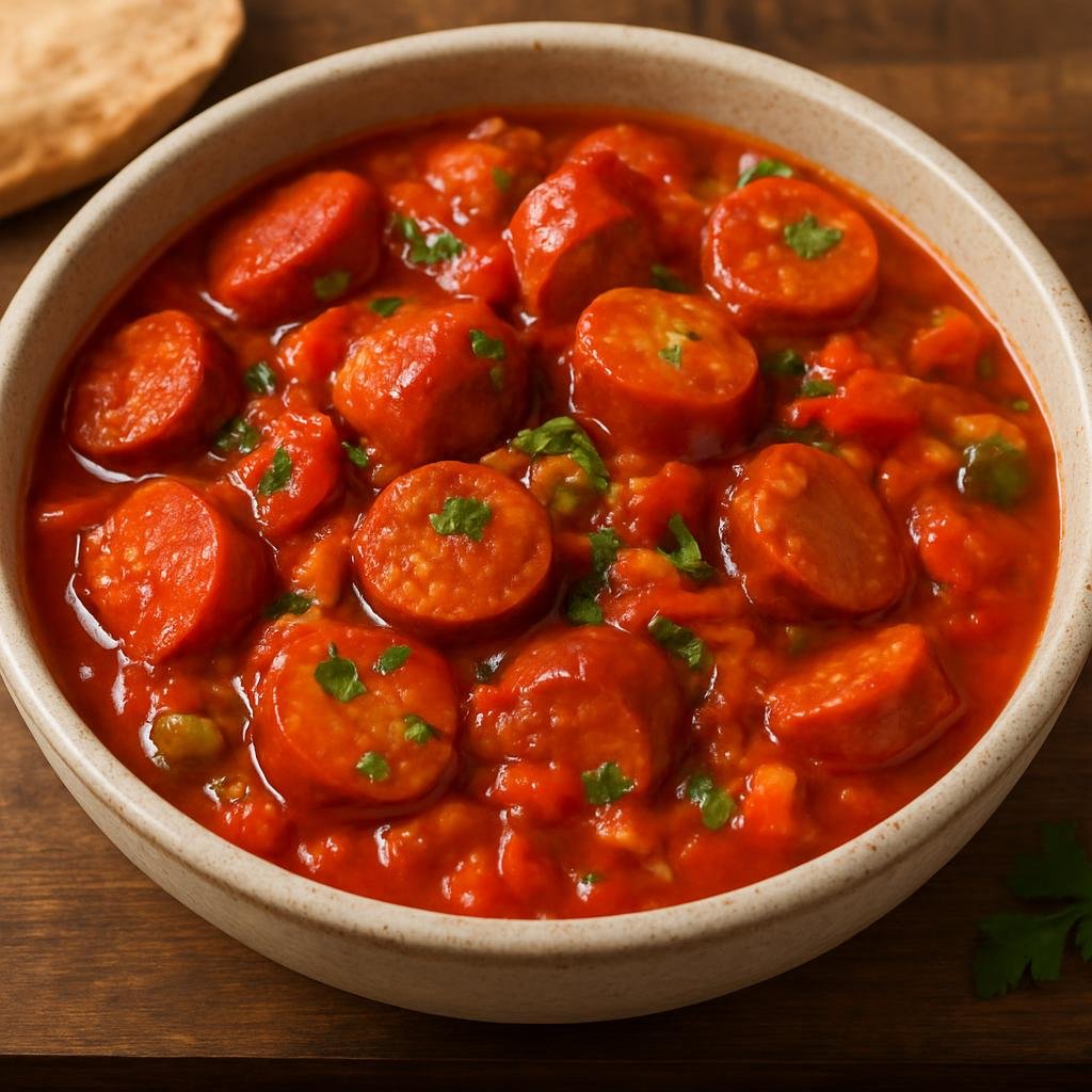 Entree: Mayotte – Rougail saucisse (Sausages in spiced tomato and chile sauce) recipe