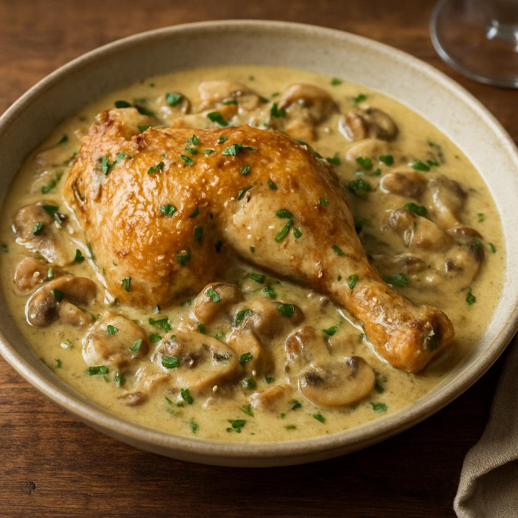 Entree: France – Alsace – Coq au Riesling (Chicken in Riesling) recipe