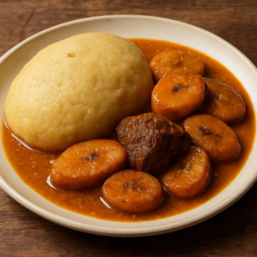 Entree: Cote d'Ivoire – Central Culinary Region – Foutou Banane (Mashed plantain dumplings with peanut and smoked fish sauce) recipe