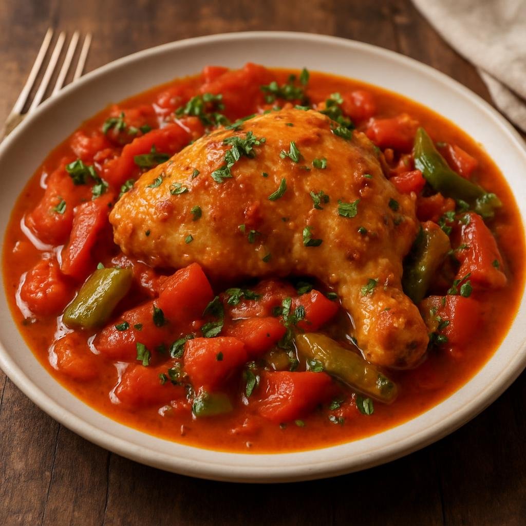 Entree: French Southern Territories – Central Culinary Region – Poulet Basquaise (Basque-style chicken) recipe