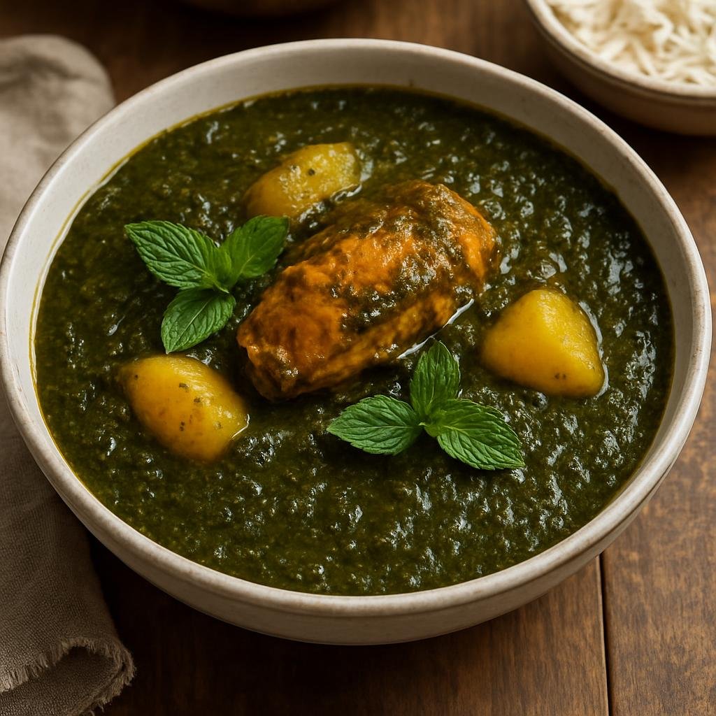 Entree: Tunisia – Djerba – ملوخية ➤ mulukhiyya (Jute-leaf stew) recipe