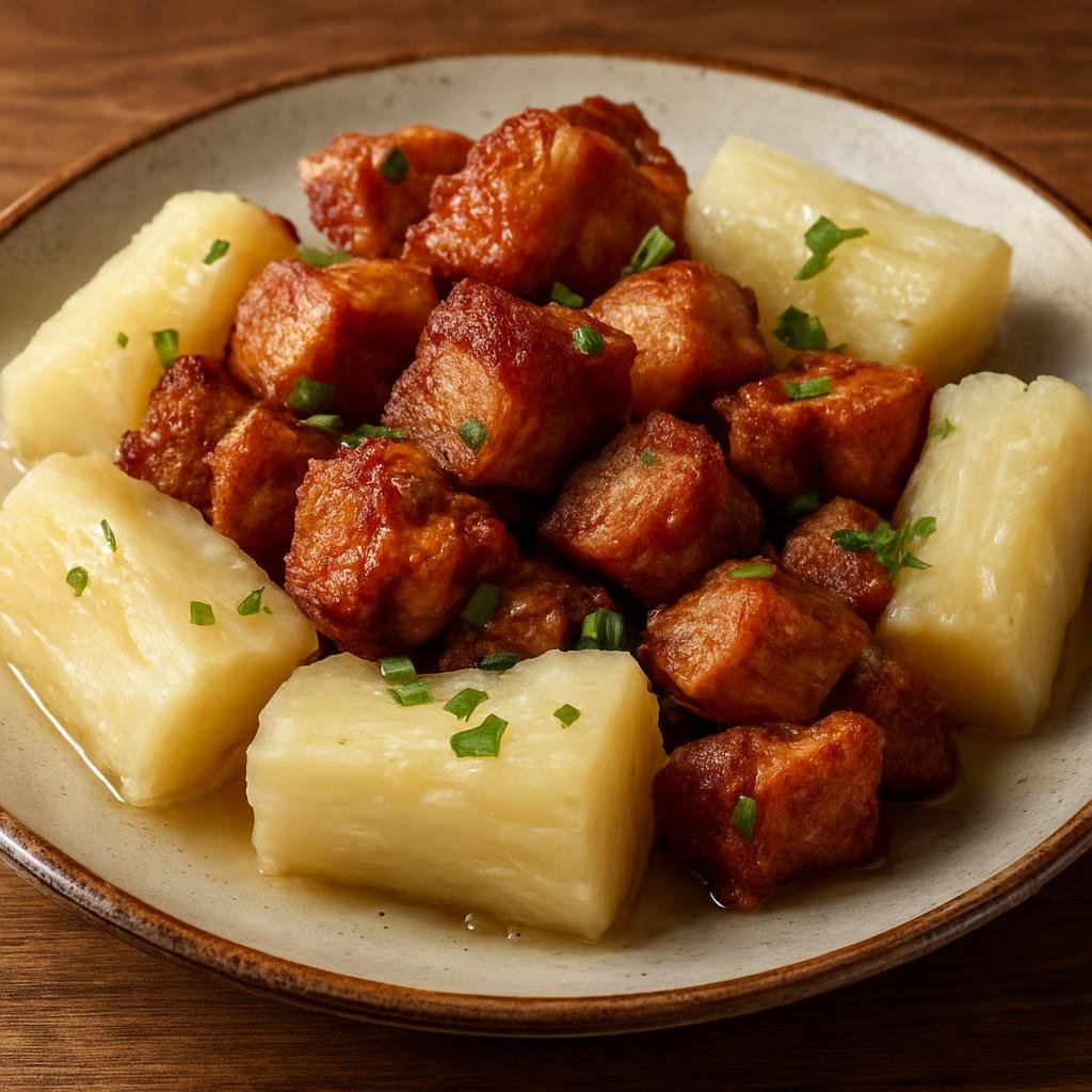 Entree: Honduras – National Cuisine – Yuca con Chicharrón (Cassava with Fried Pork) recipe