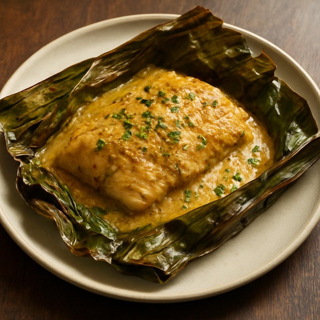 Entree: Kiribati – National Cuisine – Te Bua Toro (Baked coconut fish wrapped in banana leaf, a traditional Kiribati-style savory fish entree) recipe